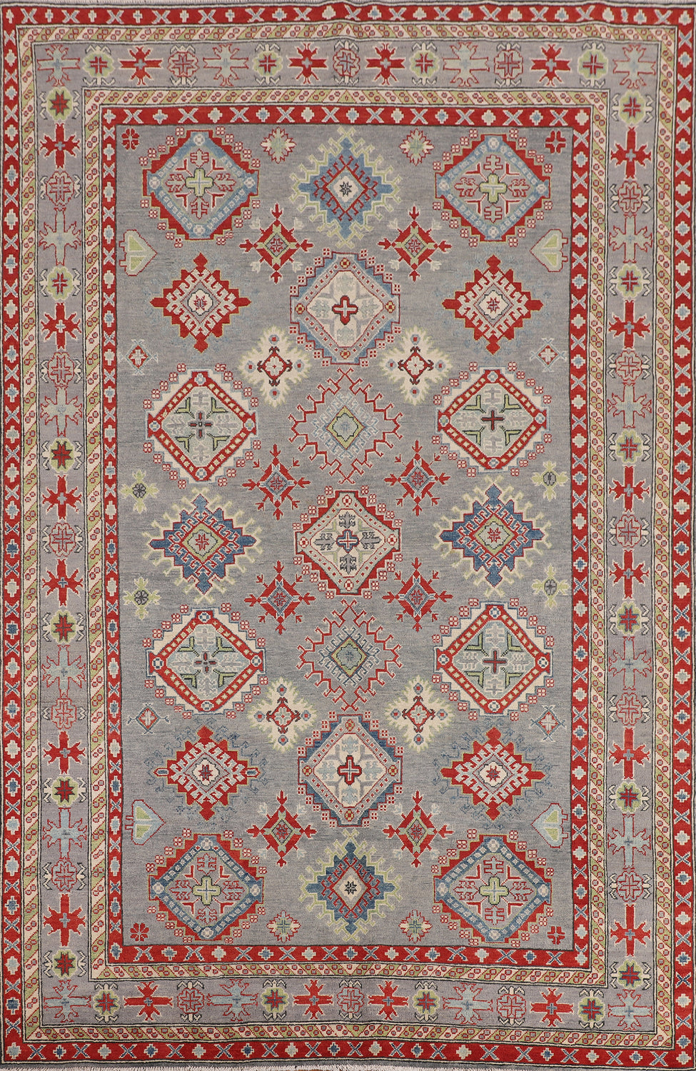 Gray Handmade Kazak Oriental Area Rug 7x10