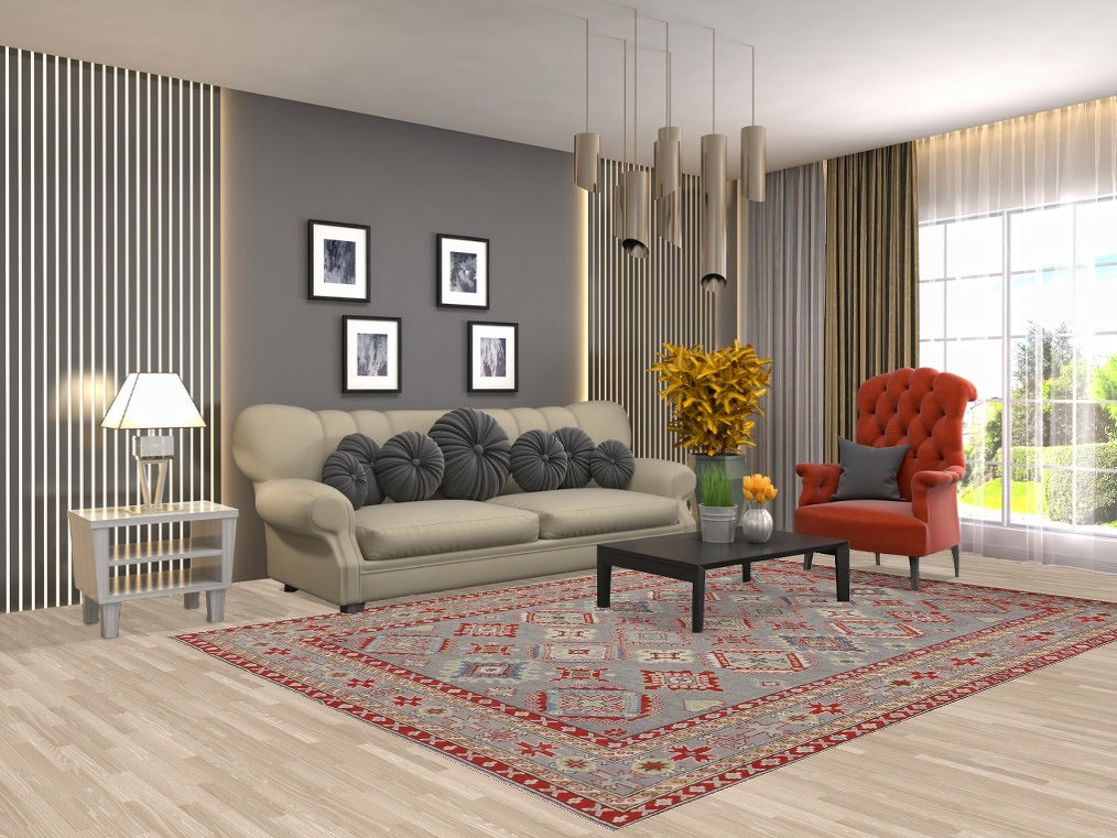 Gray Handmade Kazak Oriental Area Rug 7x10