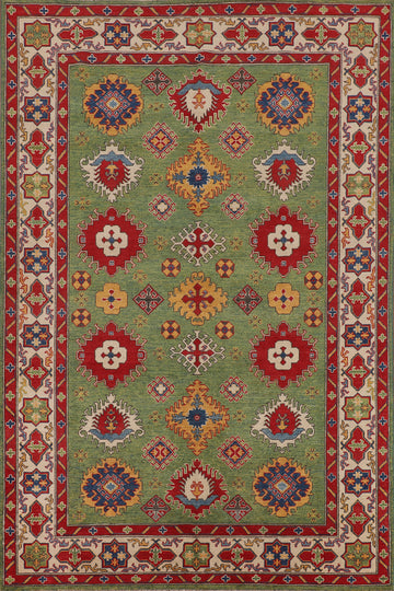 Handmade Green Kazak Oriental Area Rug 7x10