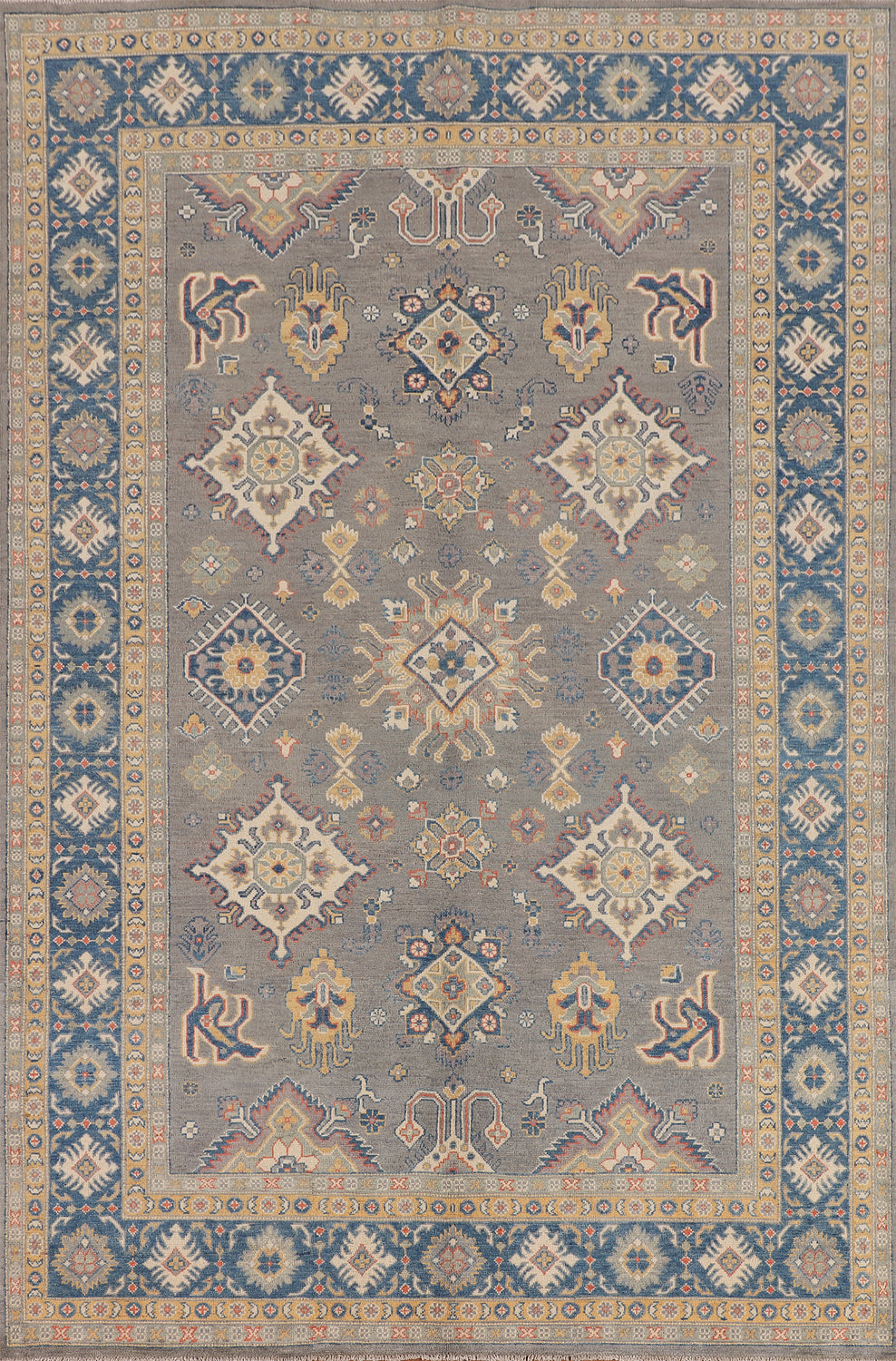 Gray Geometric Kazak Oriental Area Rug 6x10