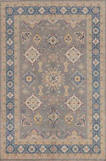 Gray Geometric Kazak Oriental Area Rug 6x10