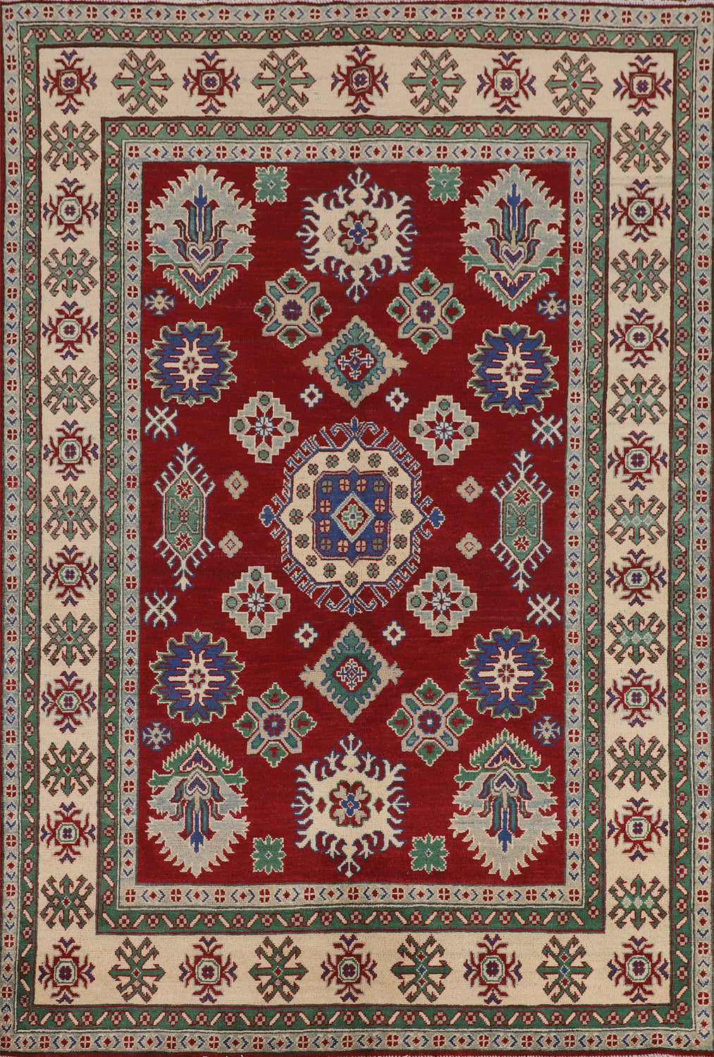 Red Geometric Kazak Oriental Area Rug 6x8