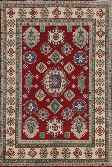 Red Geometric Kazak Oriental Area Rug 6x8