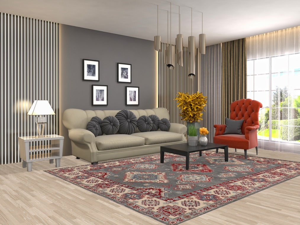 Gray Wool Kazak Oriental Area Rug 7x10