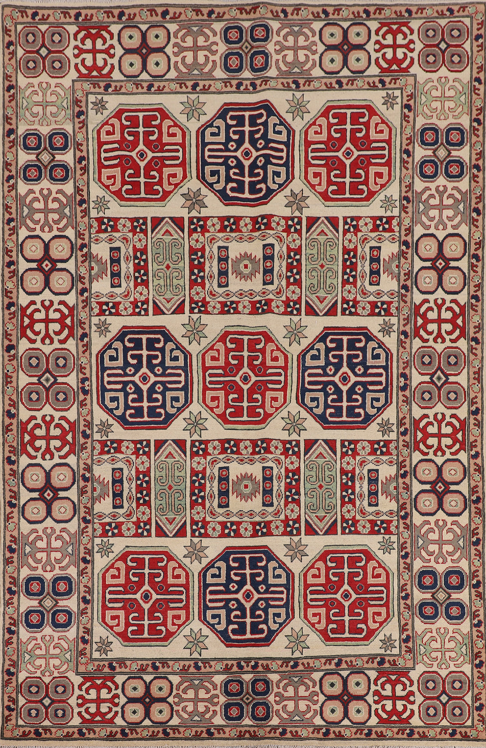 Geometric Kazak Oriental Area Rug 7x10
