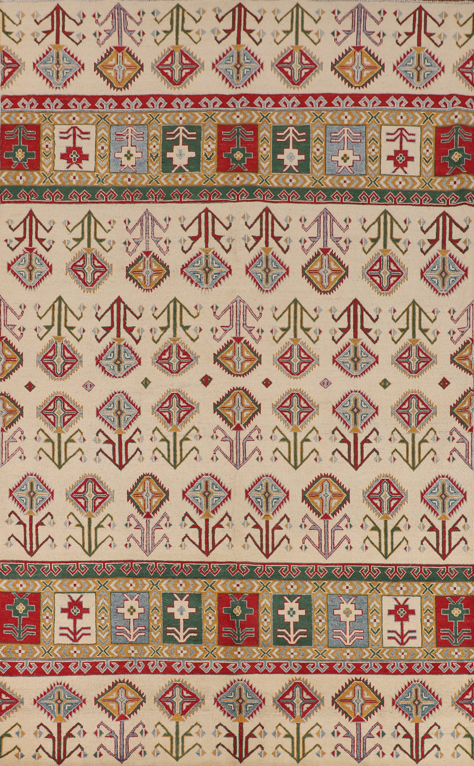 Tribal Geometric Kazak Oriental Area Rug 7x10