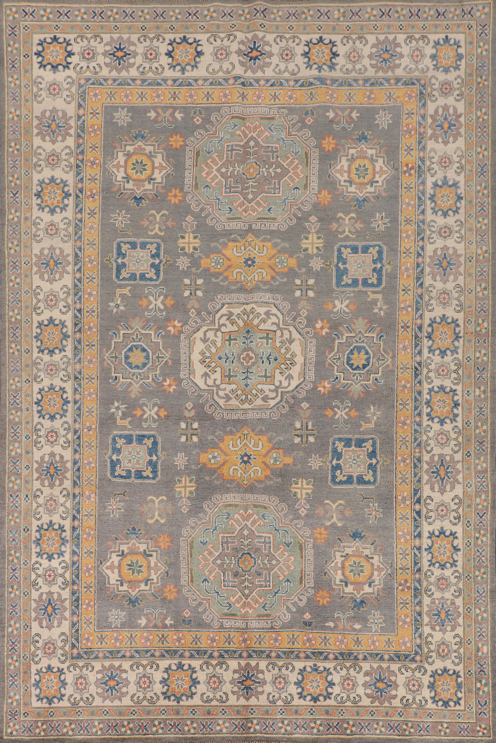 Gray Geometric Kazak Oriental Area Rug 7x10