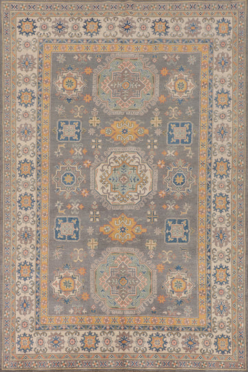 Gray Geometric Kazak Oriental Area Rug 7x10