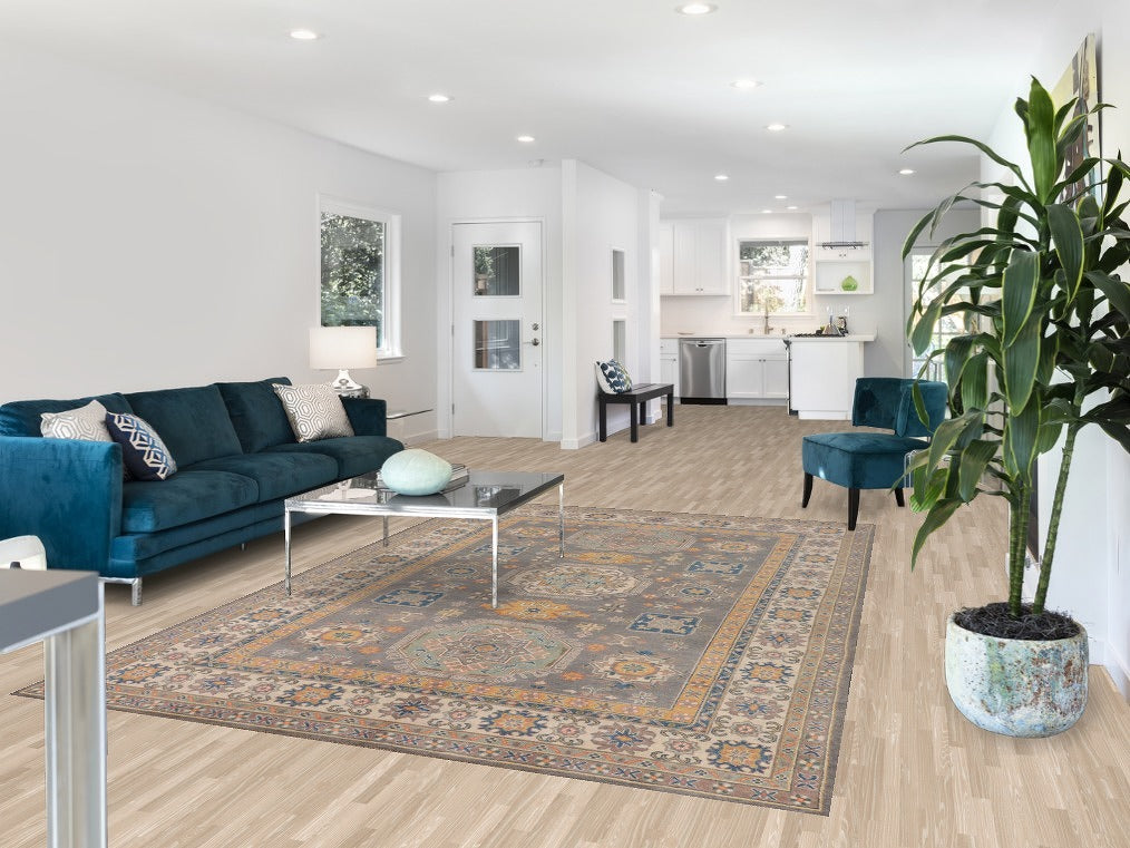 Gray Geometric Kazak Oriental Area Rug 7x10