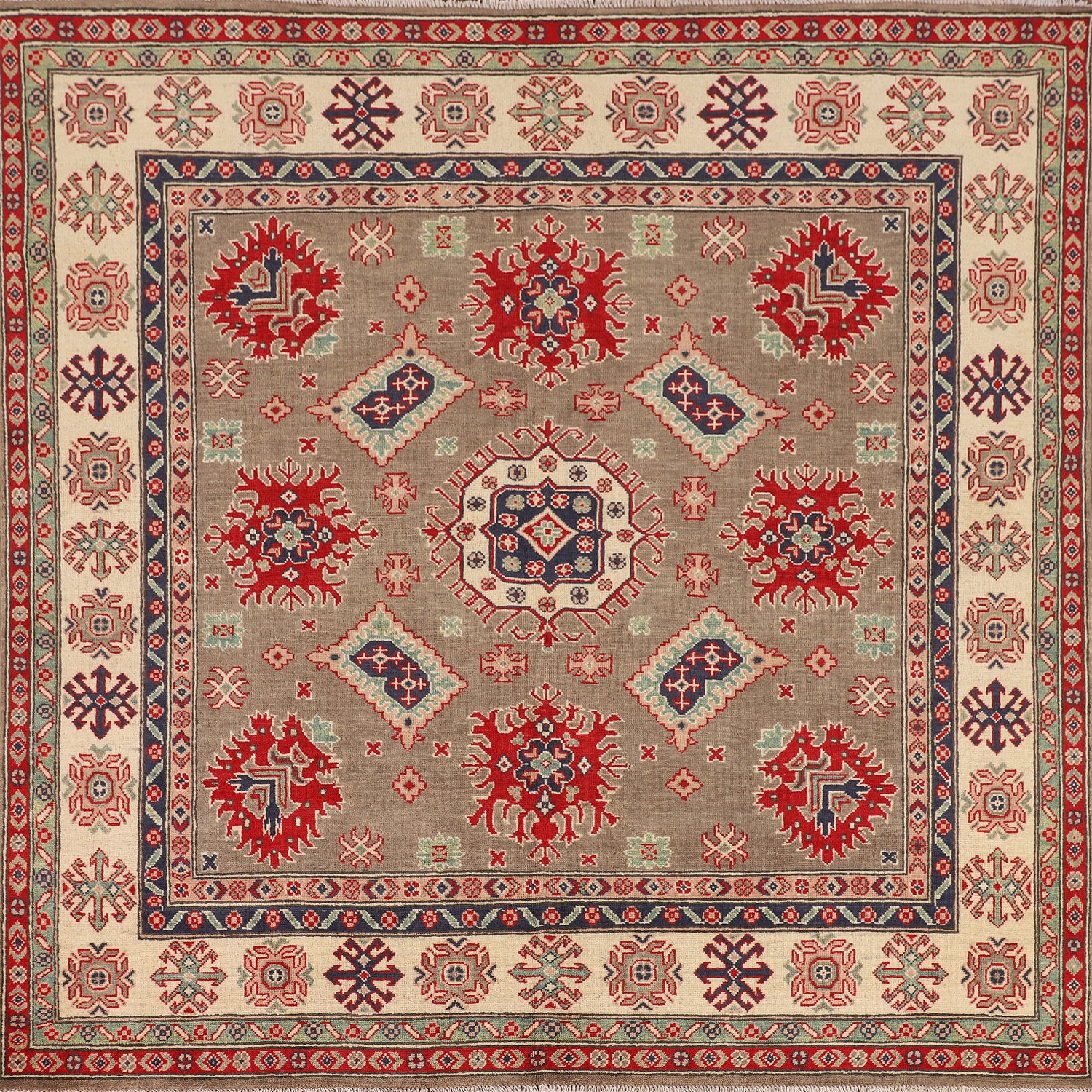 Square Geometric Kazak Oriental Rug 6x6