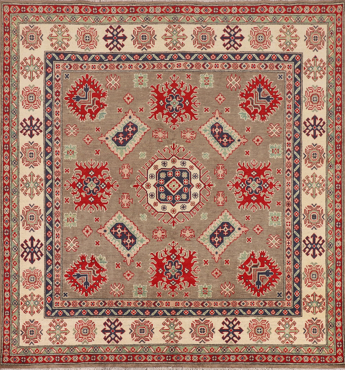 Square Wool Geometric Kazak Oriental Rug 7x7