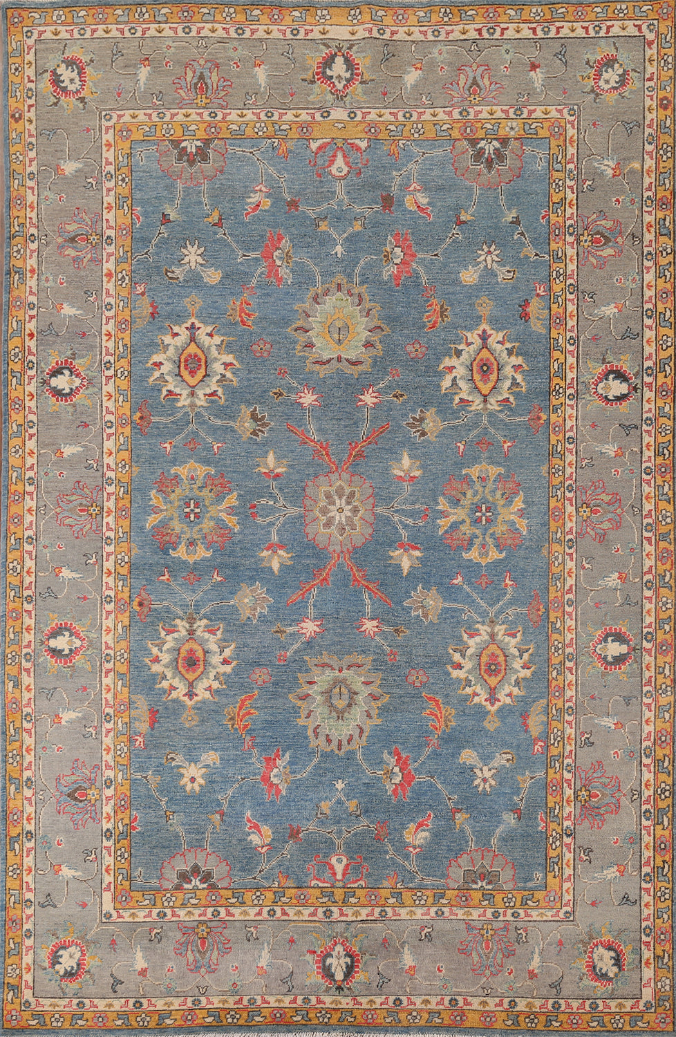 Blue Floral Oushak Oriental Area Rug 7x10