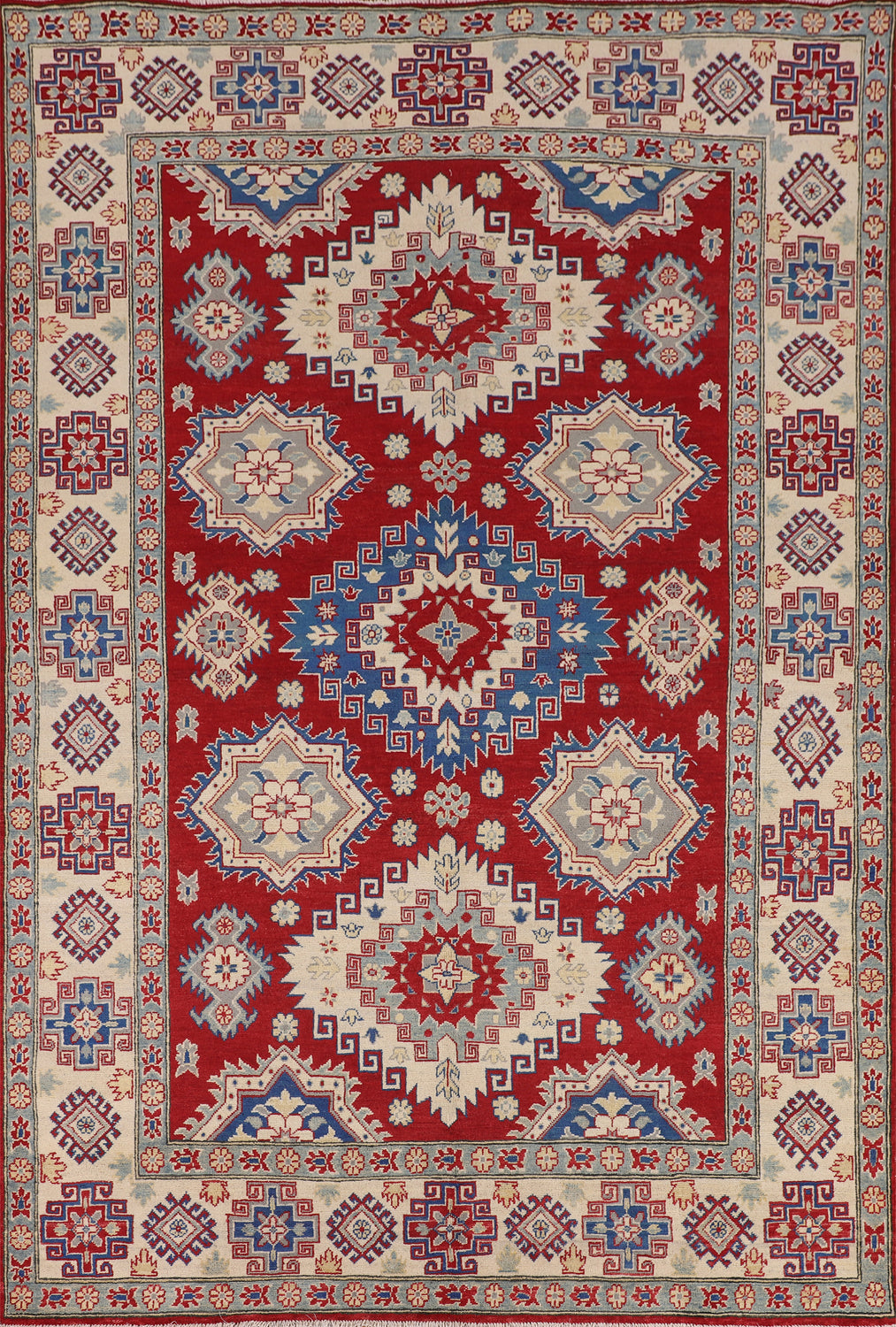Red Geometric Kazak Oriental Area Rug 7x10