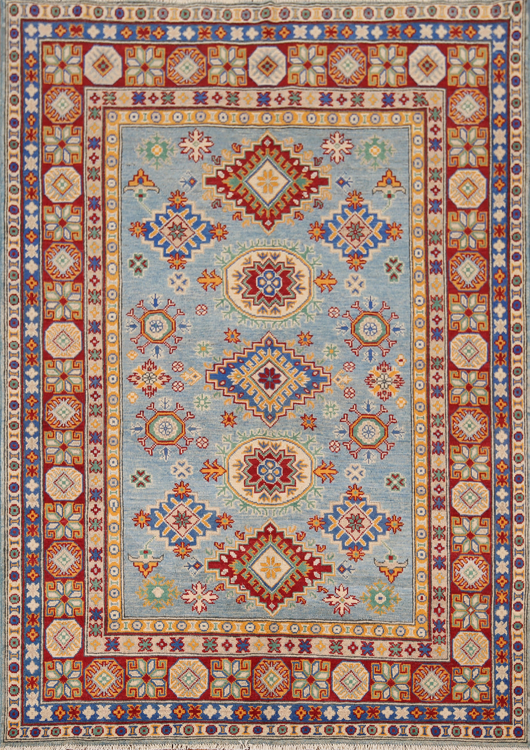 Handmade Light Blue Kazak Oriental Rug 5x7