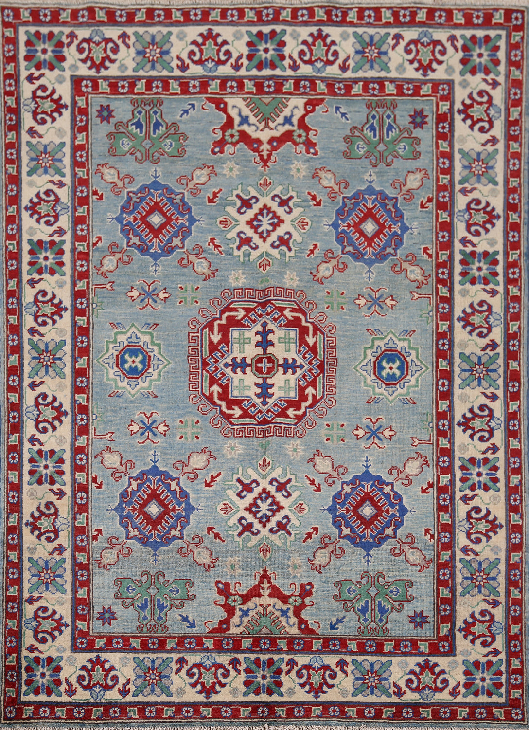Blue Geometric Kazak Oriental Rug 5x7