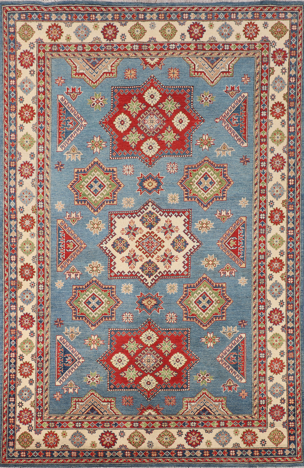 Handmade Blue Kazak Oriental Area Rug 7x10