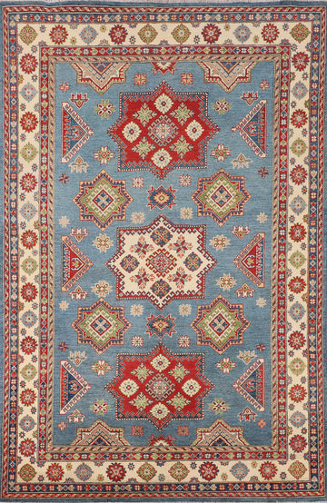 Handmade Blue Kazak Oriental Area Rug 7x10