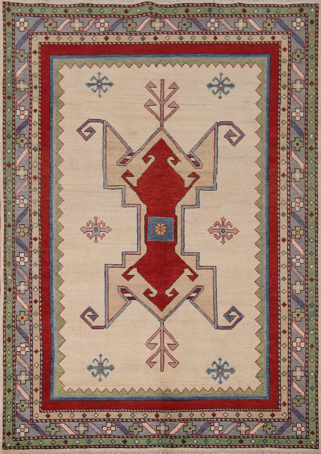 Geometric Wool Kazak Oriental Rug 5x7