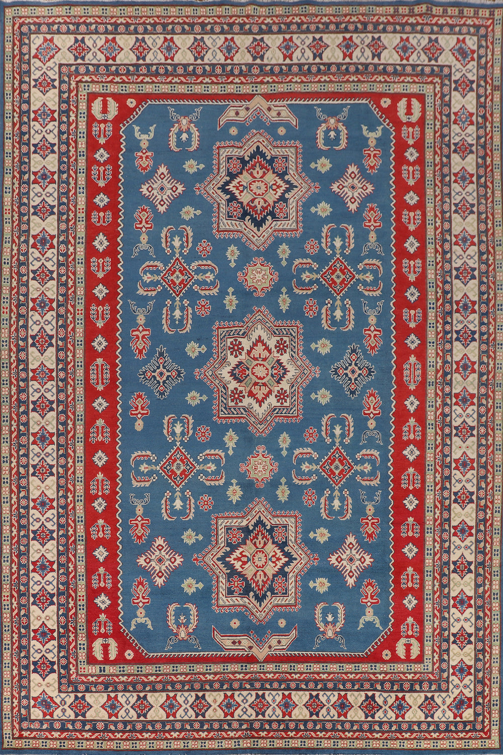 Blue Geometric Kazak Oriental Area Rug 10x13