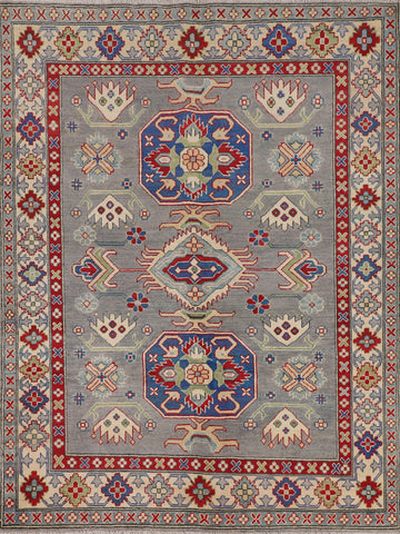 Gray Geometric Kazak Accent Rug 5x7