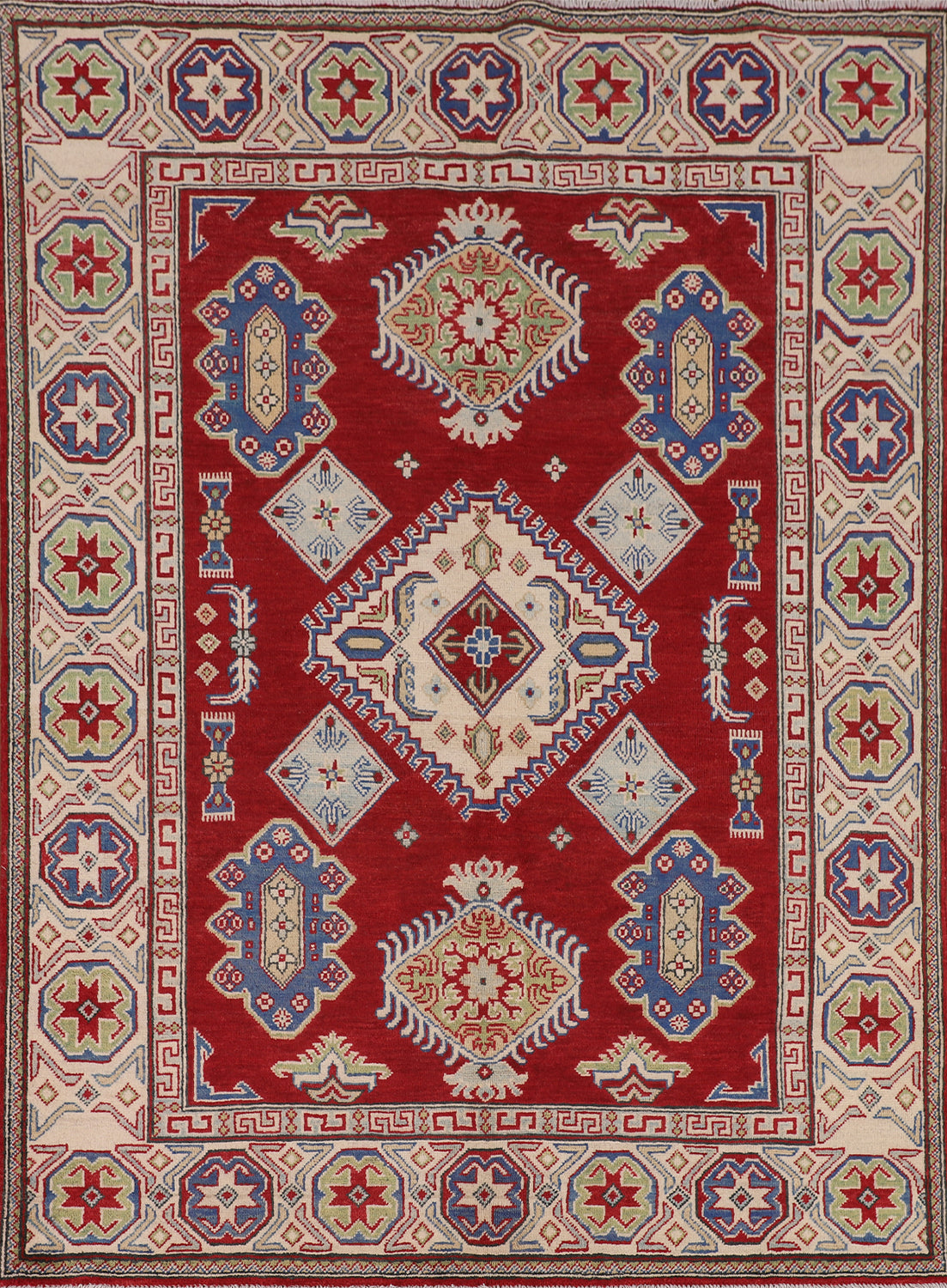 Red Geometric Kazak Oriental Rug 5x7