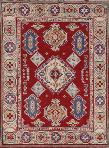 Red Geometric Kazak Oriental Rug 5x7