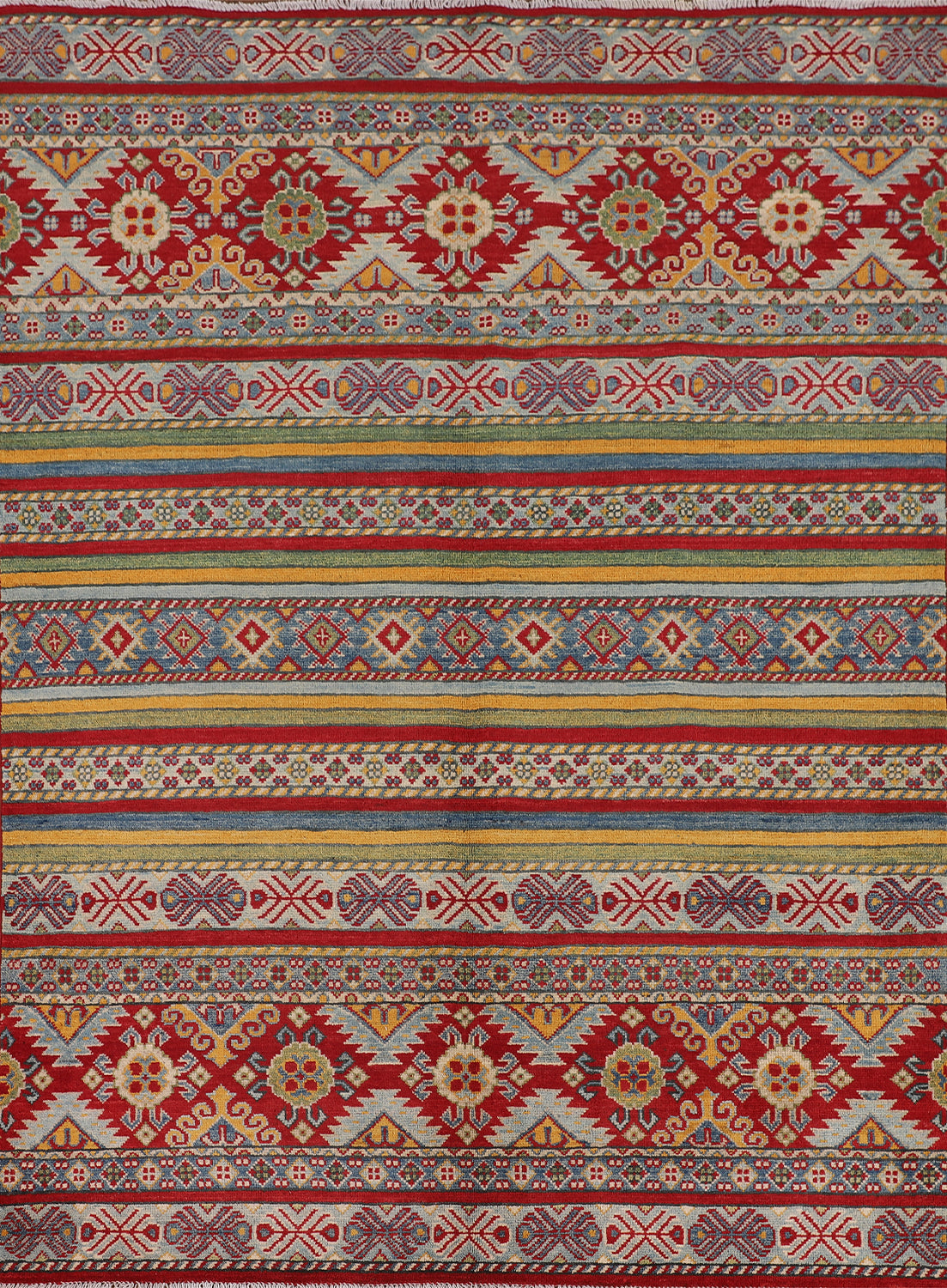 Striped Kazak Oriental Wool Rug 5x7