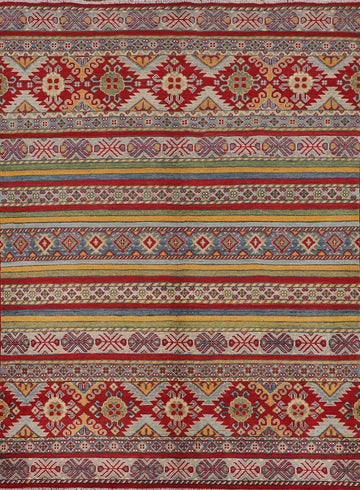 Striped Kazak Oriental Wool Rug 5x7
