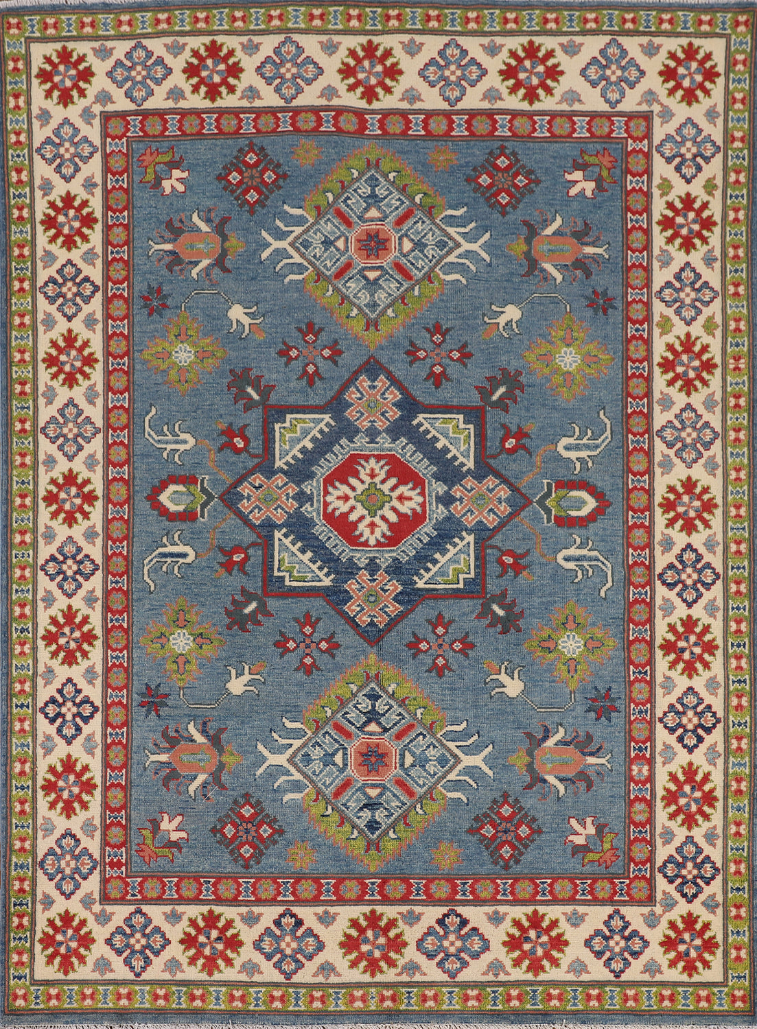 Blue Geometric Kazak Oriental Rug 5x7