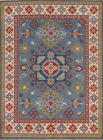 Blue Geometric Kazak Oriental Rug 5x7