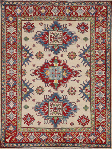 Ivory Wool Kazak Oriental Rug 5x7