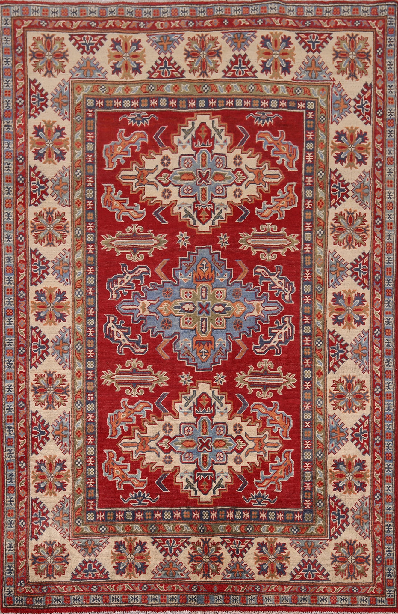 Red Geometric Kazak Oriental Rug 5x7