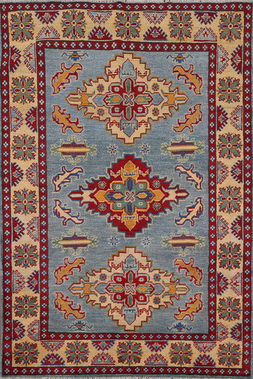 Light Blue Geometric Kazak Oriental Foyer Rug 4x6