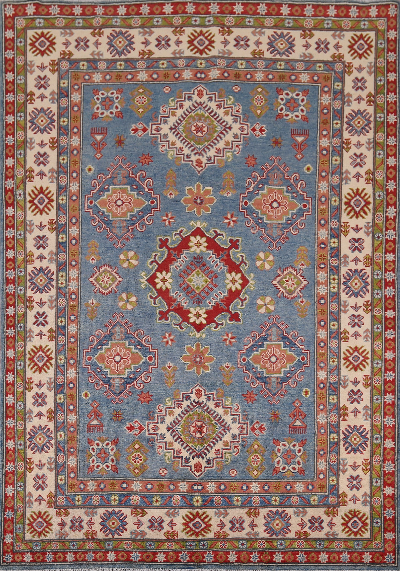Handmade Wool Kazak Blue Accent Rug 5x7
