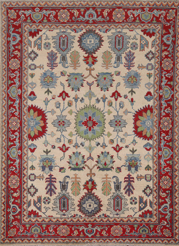 Geometric Kazak Oriental Wool Rug 5x7
