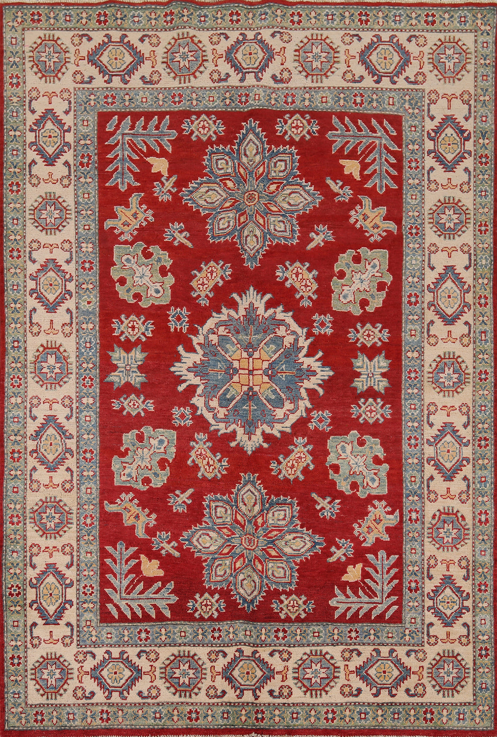 Red Geometric Kazak Handmade Accent Rug 5x7
