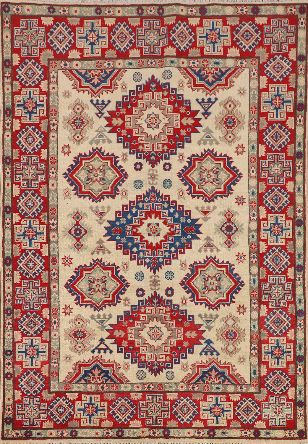 Geometric Kazak Oriental Handmade Rug 5x7
