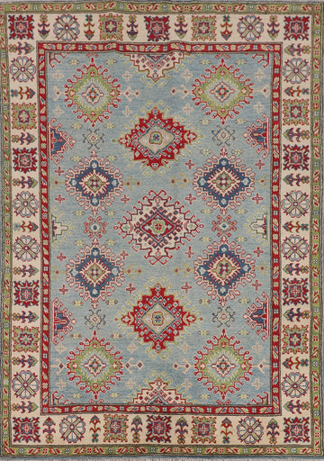Light Blue Geometric Kazak Oriental Rug 5x7