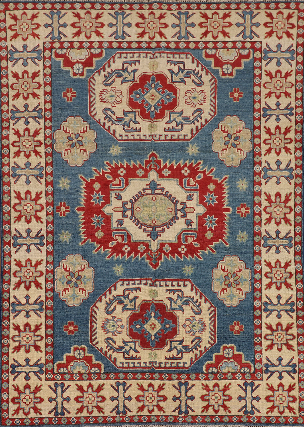 Blue Geometric Kazak Oriental Rug 5x7