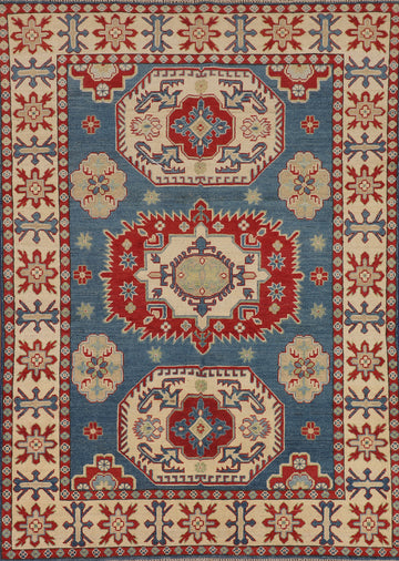 Blue Geometric Kazak Oriental Rug 5x7