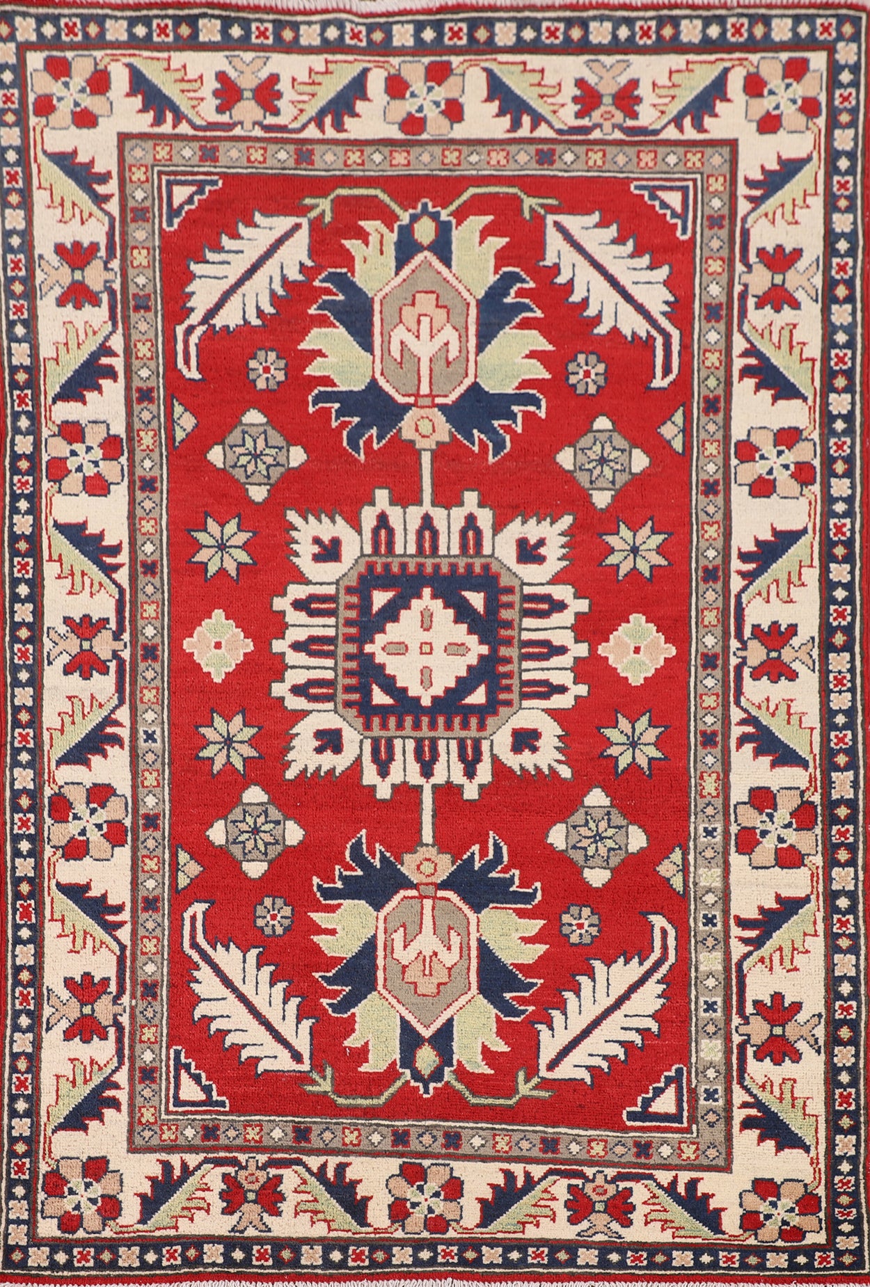 Red Geometric Kazak Oriental Wool Rug 3x5