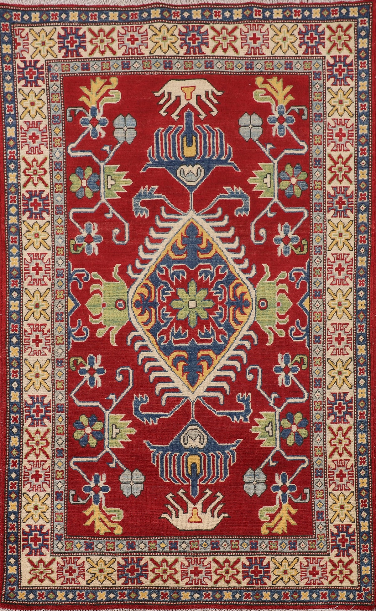 Handmade Wool Red Kazak Oriental Rug 3x5