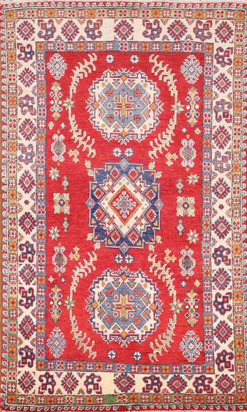 Handmade Red Wool Kazak Oriental Rug 3x6