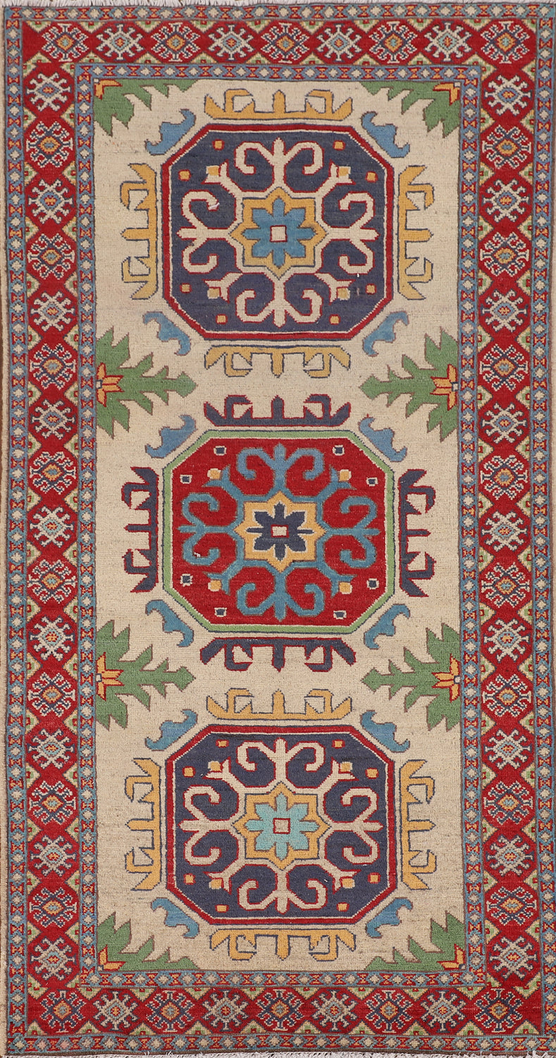 Geometric Kazak Oriental Runner Rug 3x7