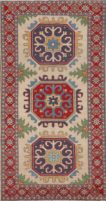 Geometric Kazak Oriental Runner Rug 3x7