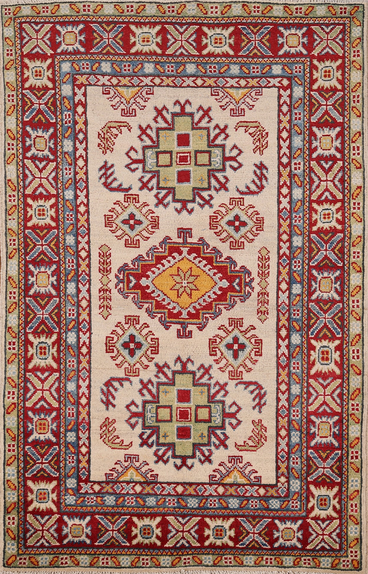 Geometric Kazak Oriental Wool Rug 3x5