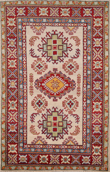 Geometric Kazak Oriental Wool Rug 3x5