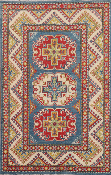 Blue Geometric Kazak Oriental Accent Rug 3x6