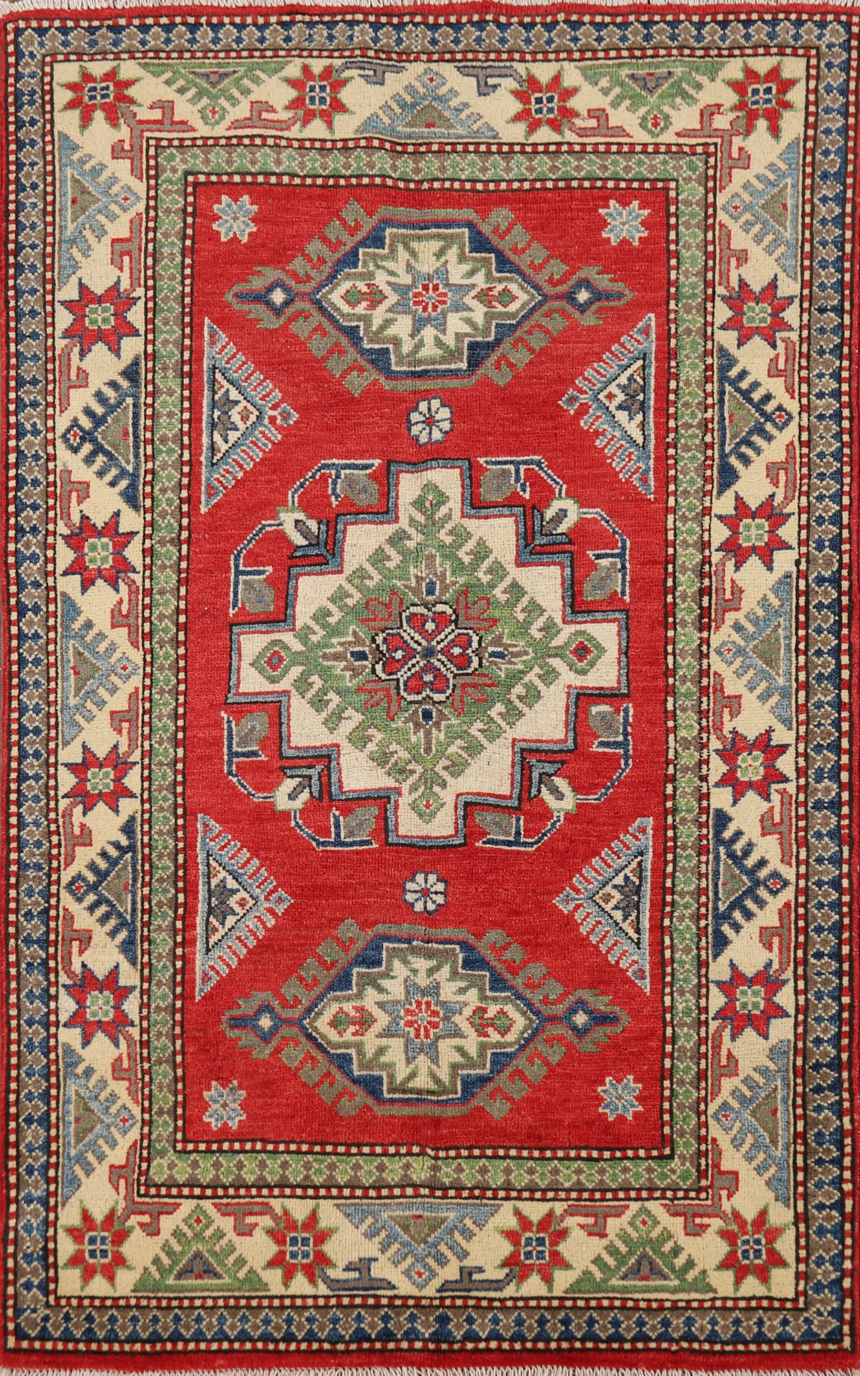 Handmade Wool Kazak Accent Rug 3x6