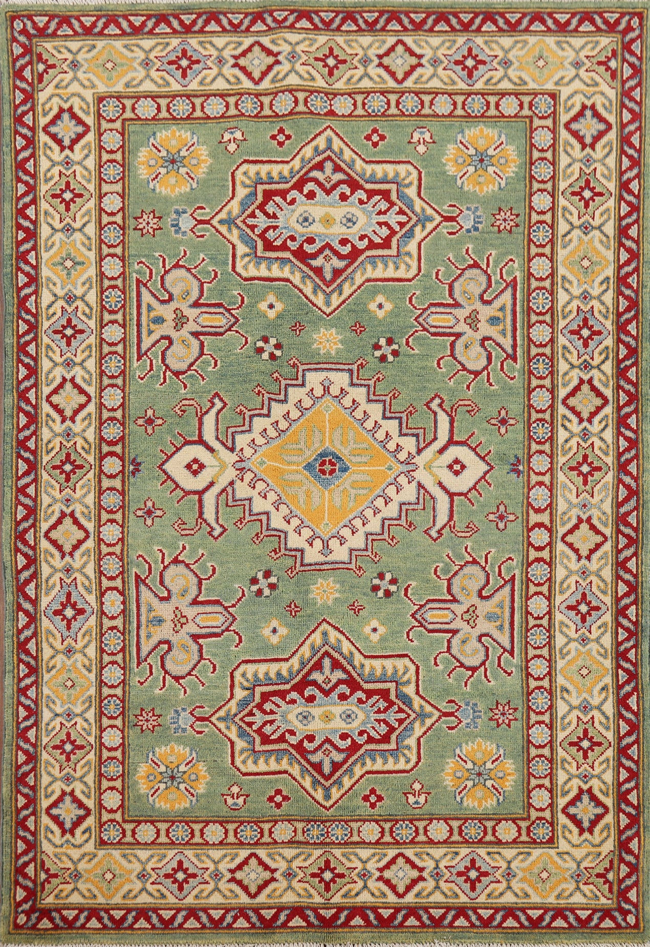 Green Handmade Kazak Oriental Foyer Rug 4x6